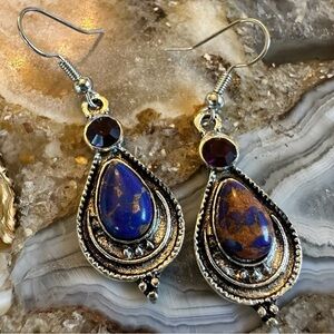 3154 Artisan Blue and Gold Teardrop Earrings